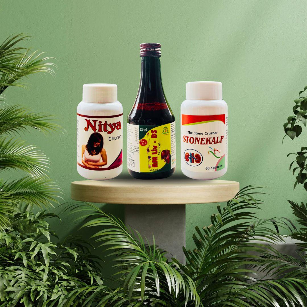 Combo - Nitya Churan, AM Liv - DS Syrup, Stonekalp Capsule